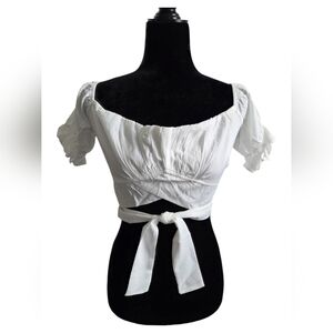 Ruffle Short Sleeve Tie Back Summer White Off Shoulder Top Blouse Size XL